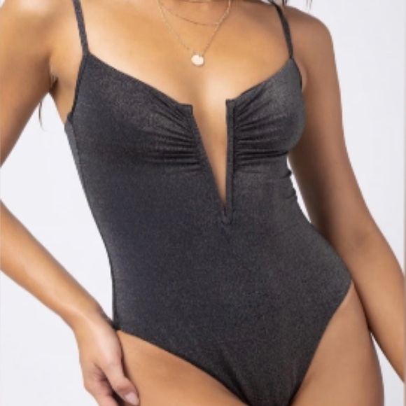 Lspace Shimmer Roxanne One-Piece Swimsuit Black Gold NWT New with Tags - Picture 2 of 11
